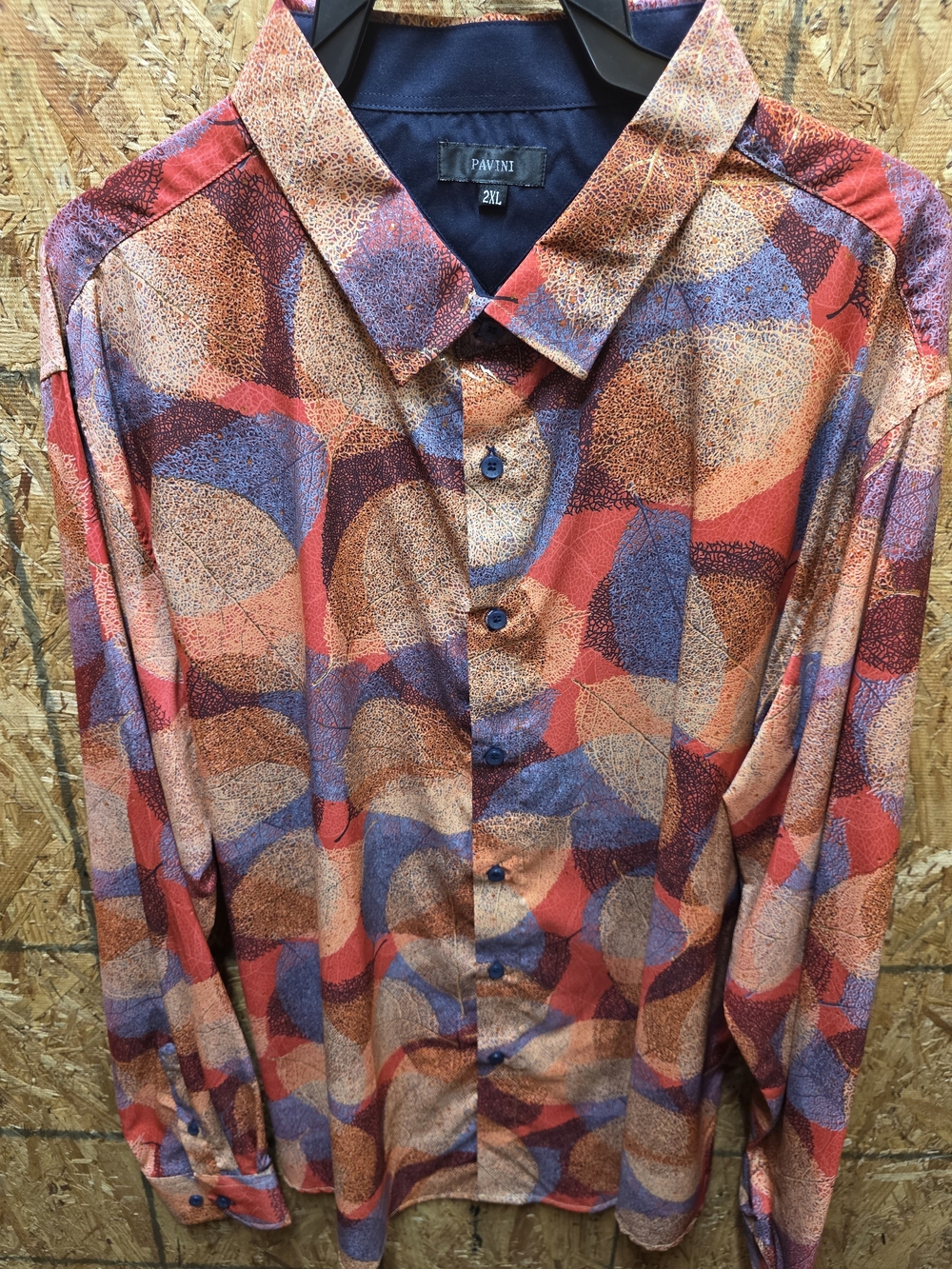 Men's Abstract Pattern Button-Up Shirt - Red/Blue